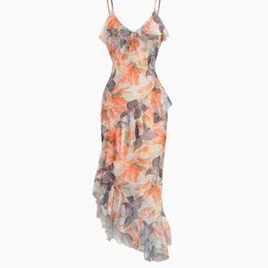 Commense Iris Floral Ruffle Trim Midi Dress - Size XS